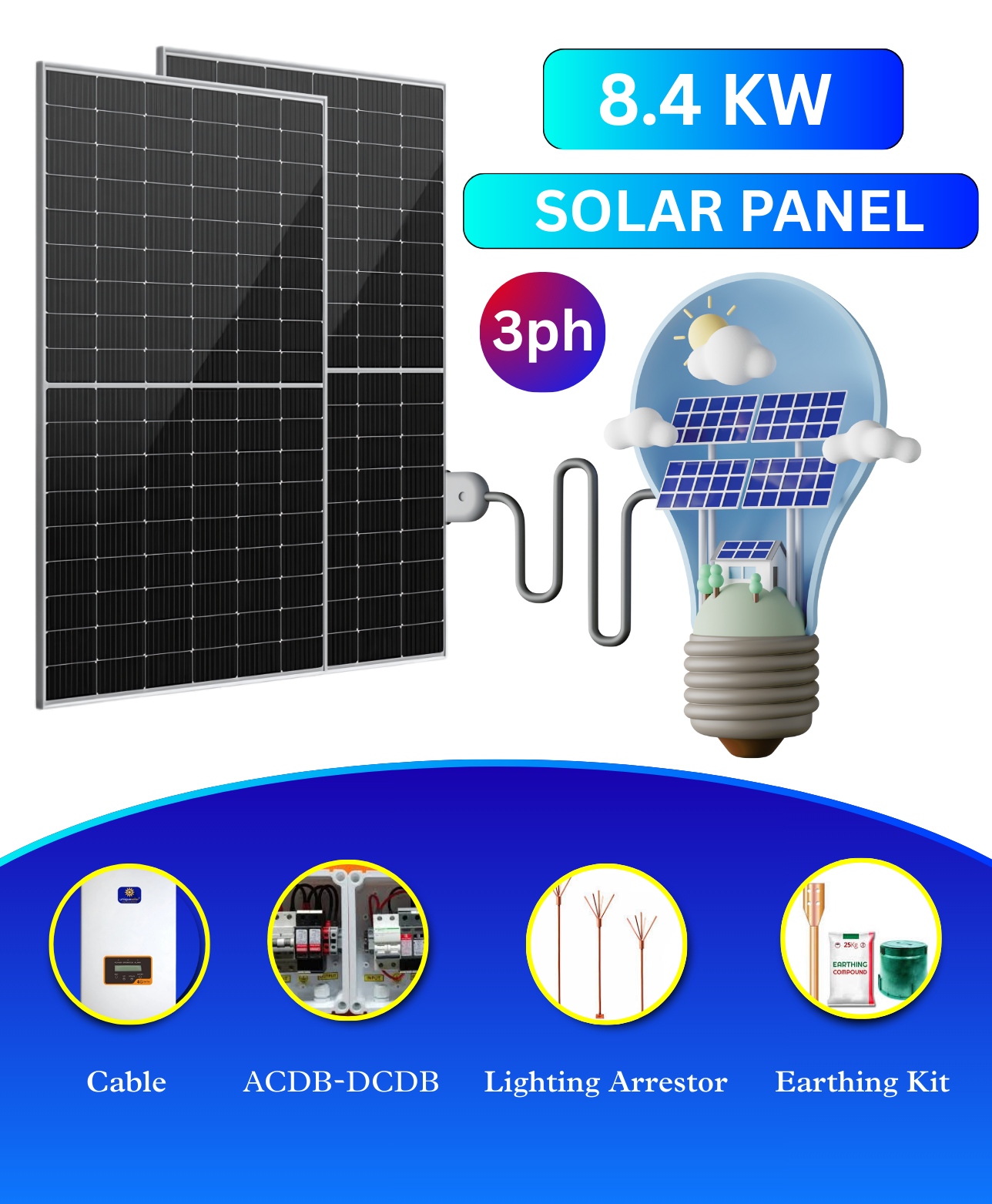 3.36 kW Tata Solar On Grid Solar System 8.4 kW (3Ph) Tata Solar On Grid Solar System